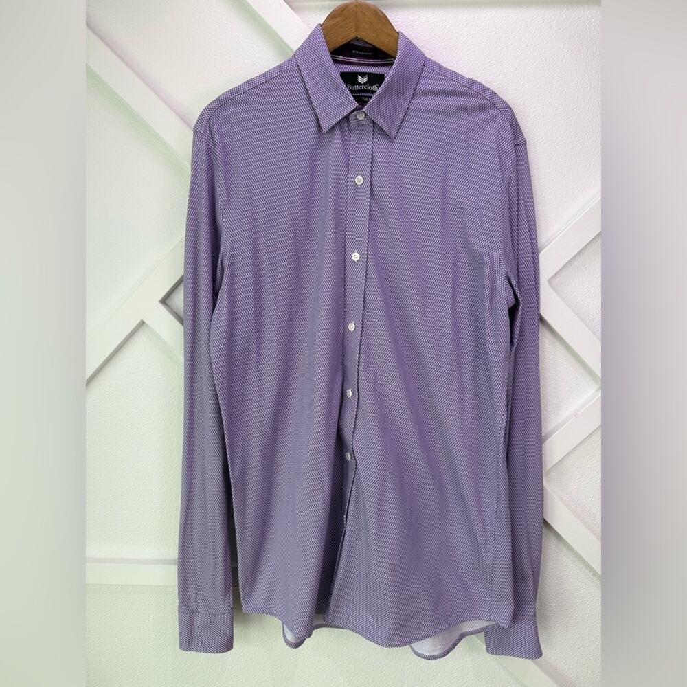 Buttercloth Mint Infused Icy Cotton Button Down Soft Dress Shirt Purple L Tall